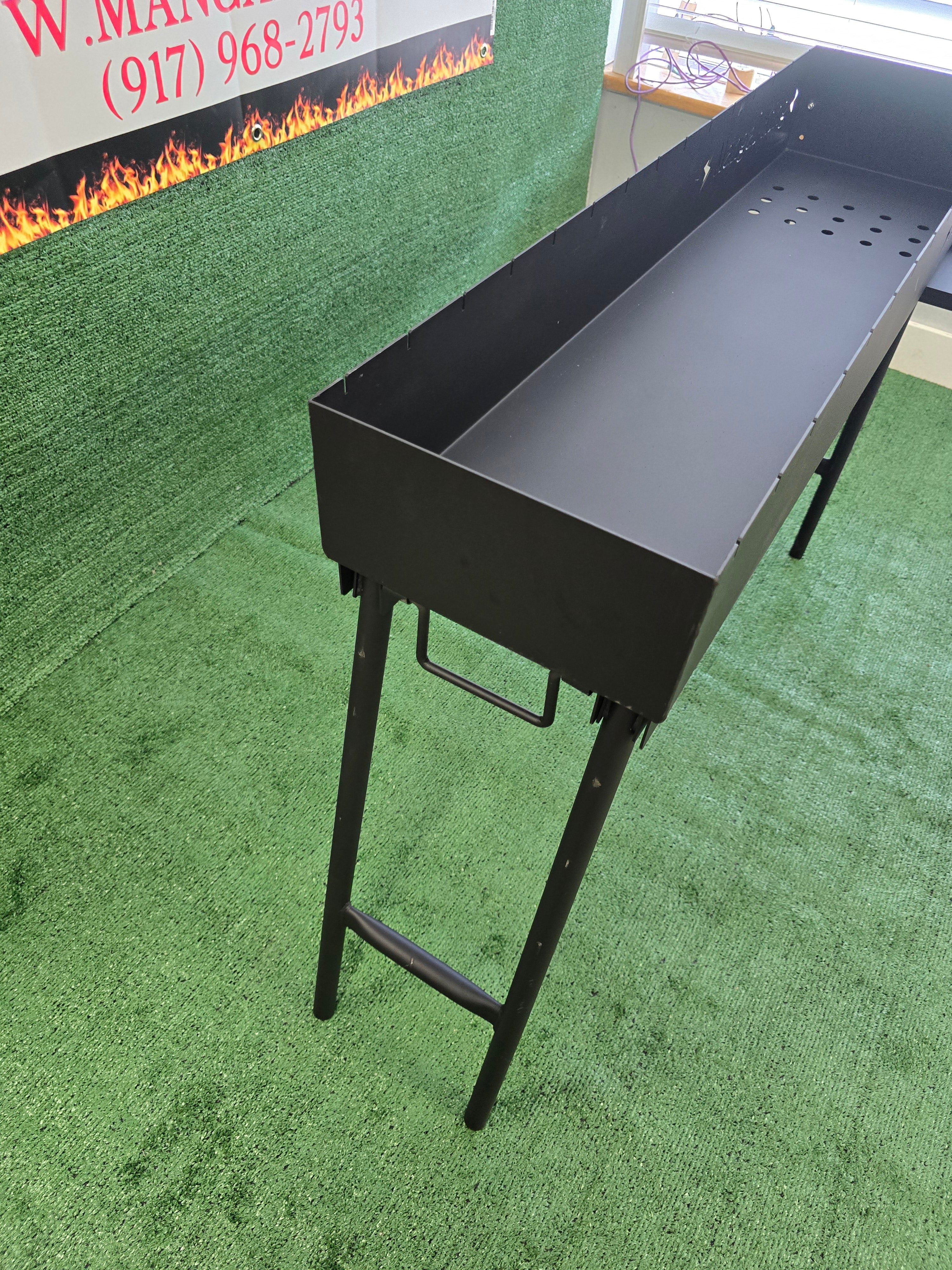 The Mangal King, Mangal portable charcoal grill with fold down legs 1 meter long with side shelf