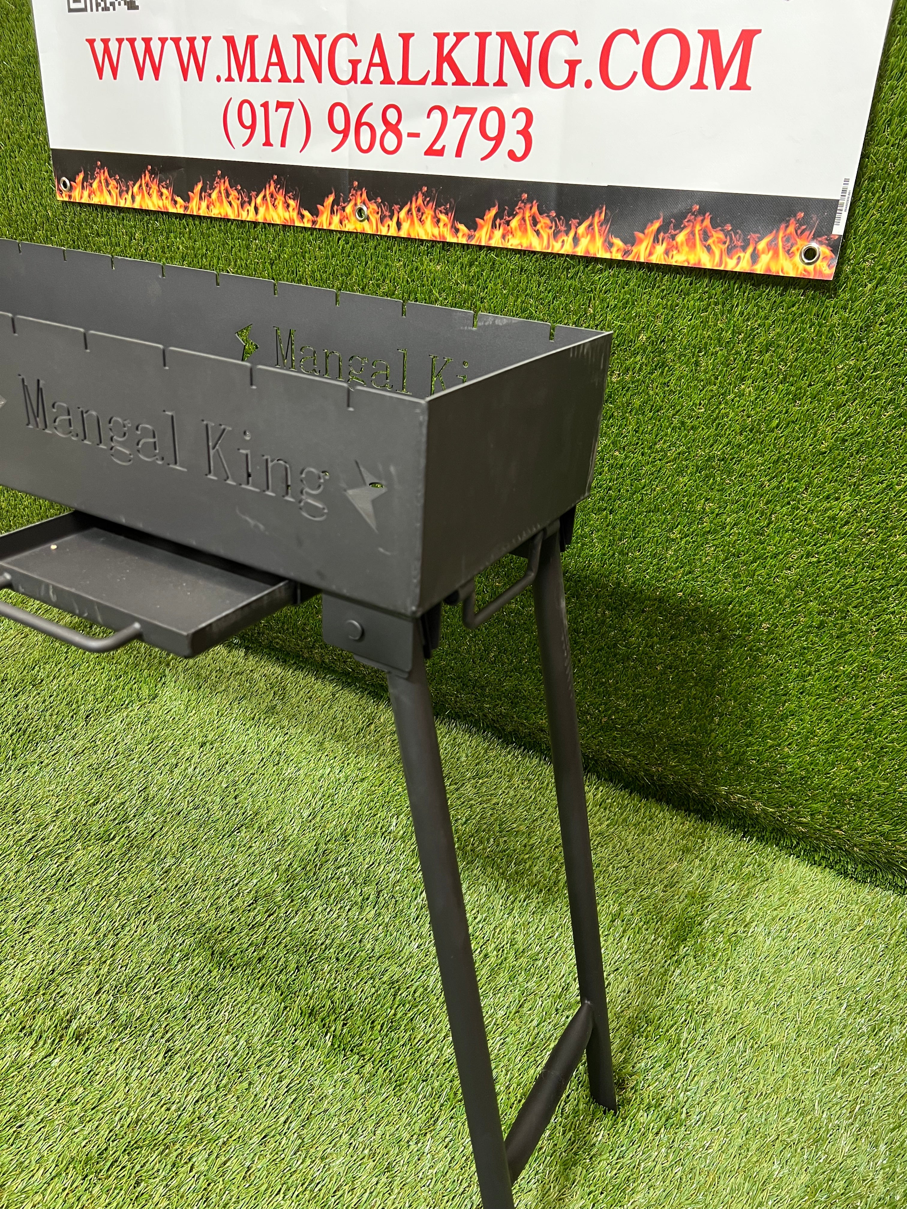 The Mangal King,  Mangal portable charcoal grill with fold down legs 1 meter long