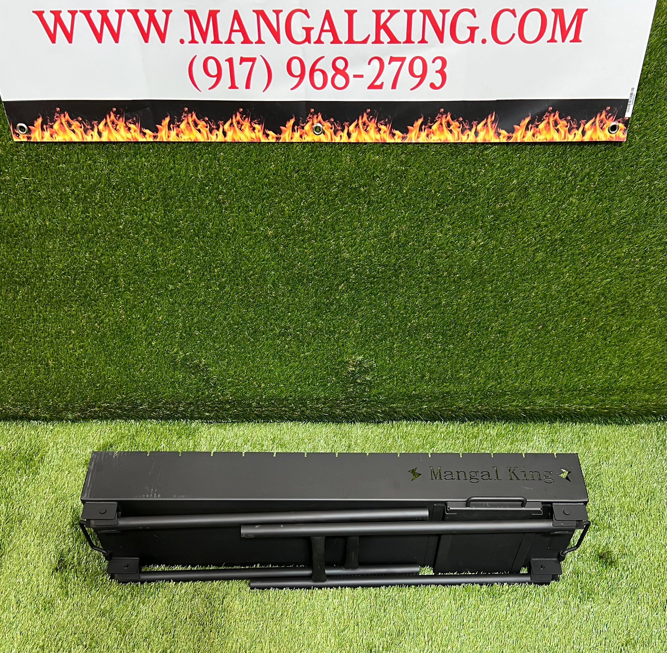 The Mangal King,  Mangal portable charcoal grill with fold down legs 1 meter long